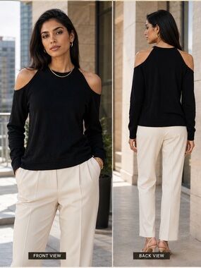 Theory Black Cold Shoulder Light Weight Knit Top Size S
